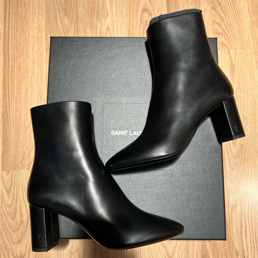 Saint Laurent Lou Leather Block Heel Boots